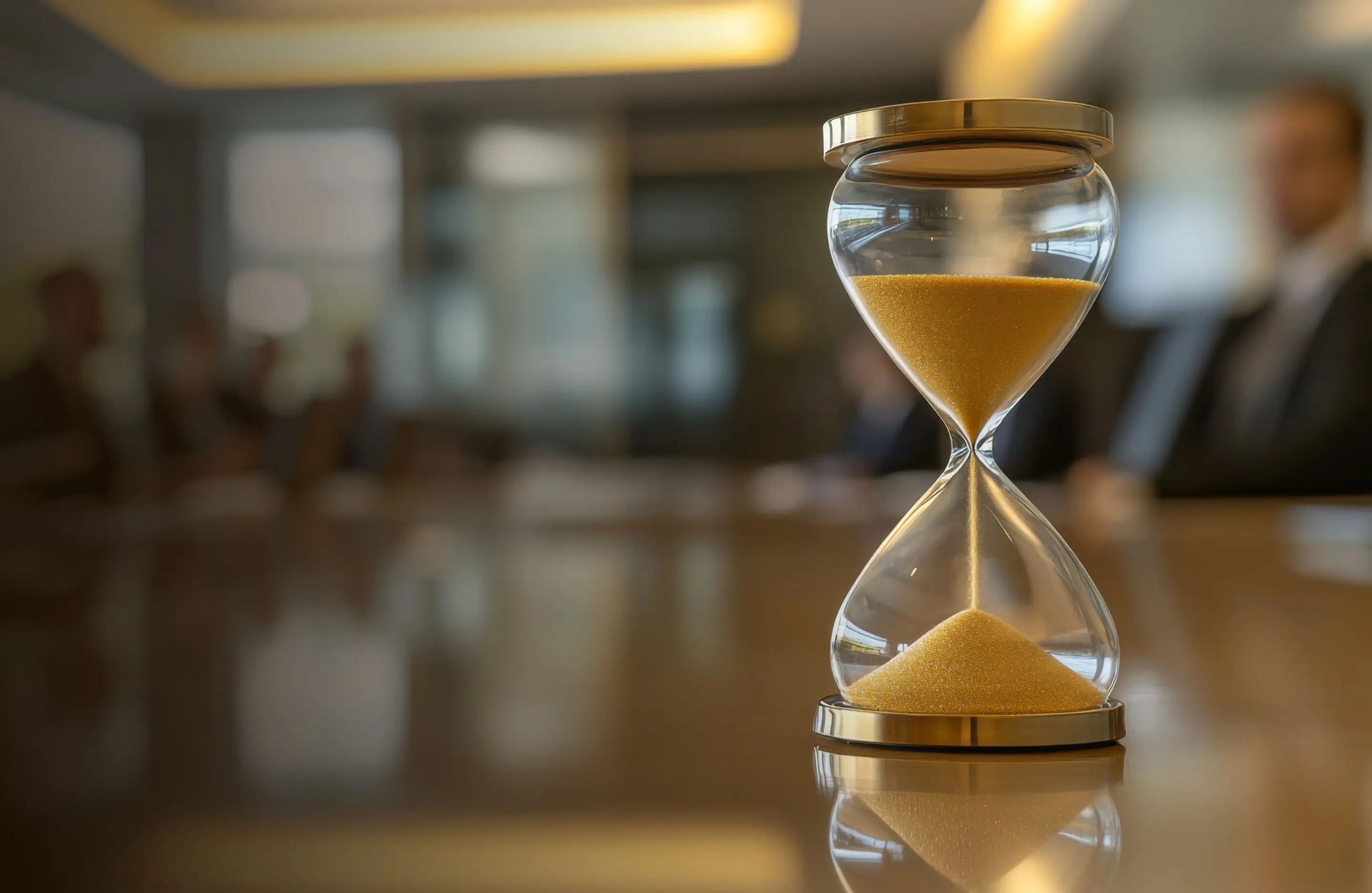 Hourglass on a boardroom table